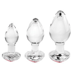 Adam & Eve Lot de 3 Plugs Bijou en verre Heart Gem Rouge